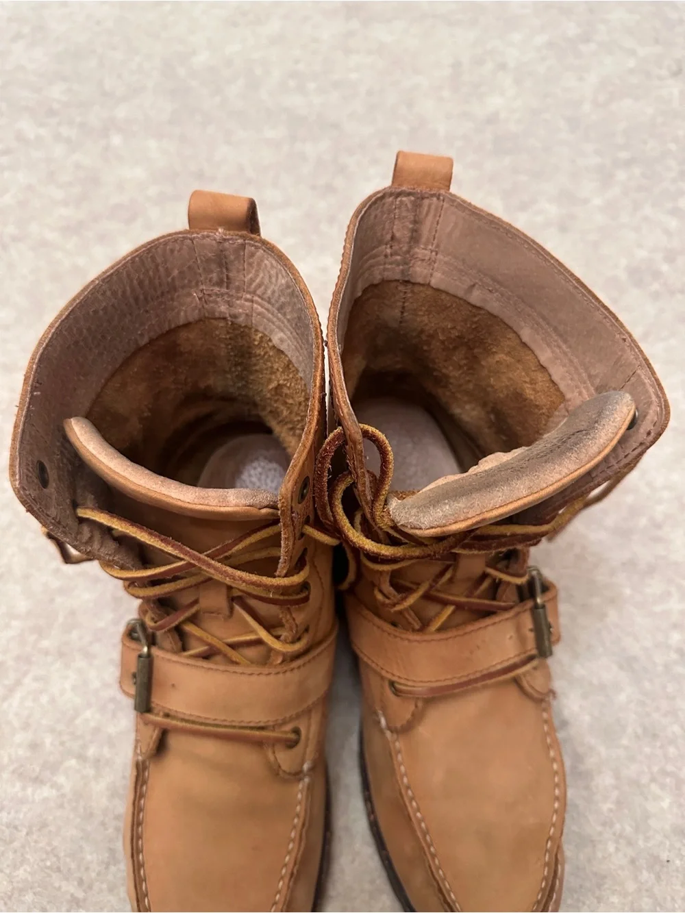 Polo Ralph Lauren Ranger Tan Leather Lace Up Chuncky Boots Men’s size 9D